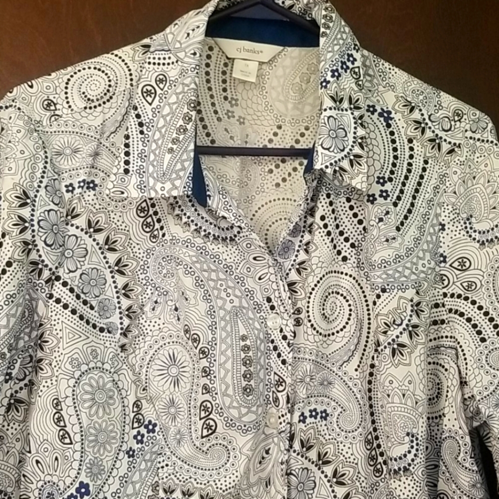 A blue figured blouse